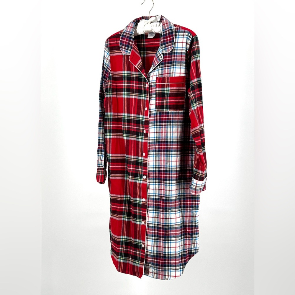 Lands’ End Red Plaid Flannel Cotton Nightshirt Nightgown Size M/T 10-12